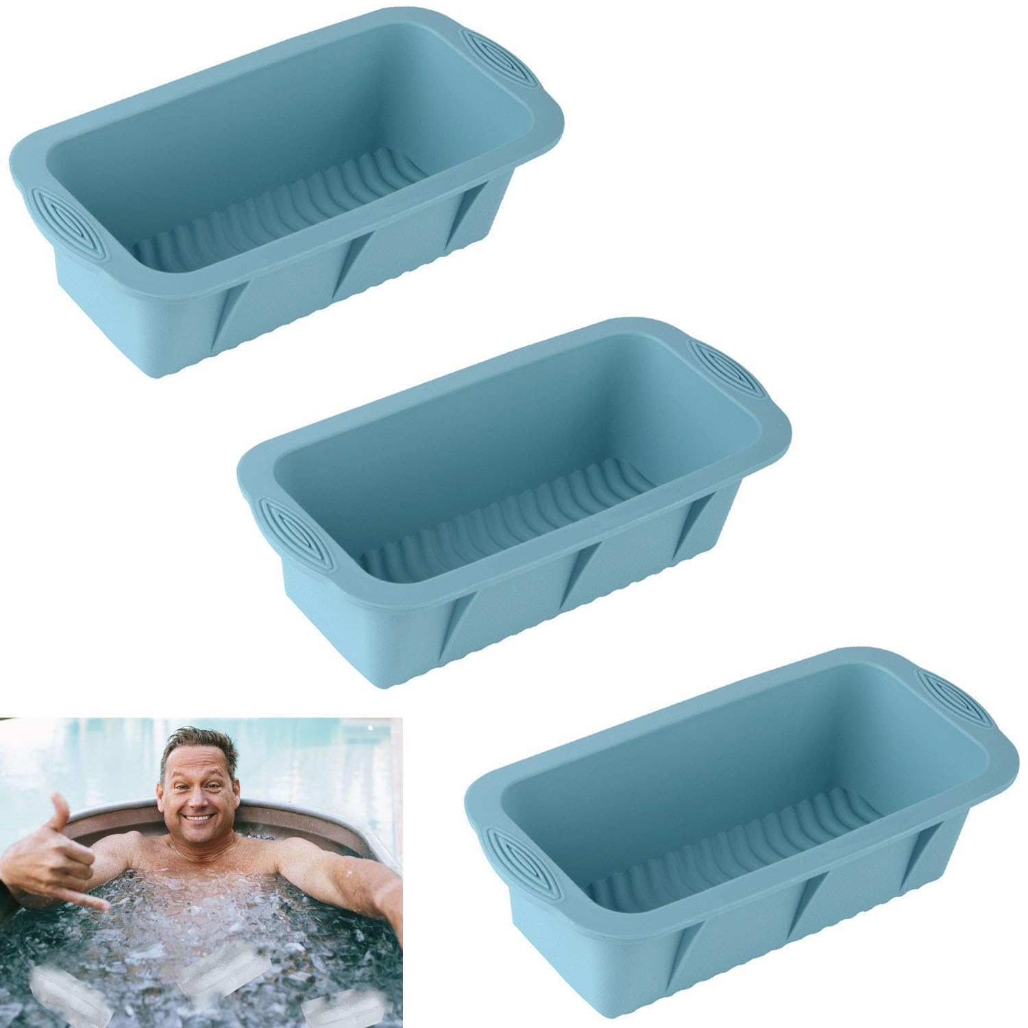 3Pcs Extra Large Ice Block Mold, Silicone Ice Block Molds for Ice Bath Tub, Big Ice Cube Molds for Ice Bath, Nordic Blue Ice Maker for Cold Plunge or Coolers, Ice Tray Accessories for Ice Bath Chiller