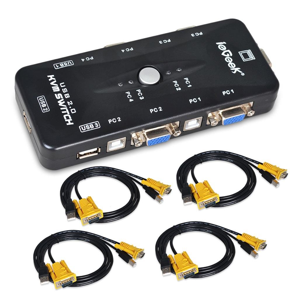 Buy ieGeek KVM Switch Box 4 Port PC Monitor Switches Box + 4 x USB VGA