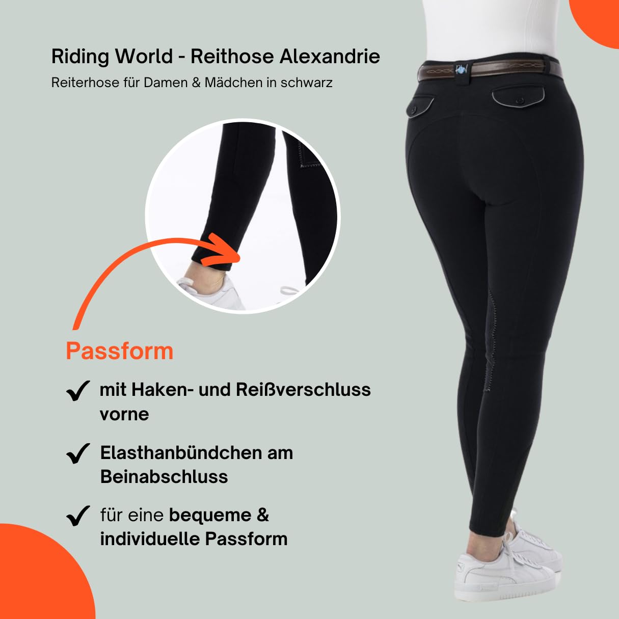 RIDING WORLD - Pantalon d'équitation pour femmes et enfants Alexandrie | Pantalon de cavalier avec renforts en tissu aux genoux | avec poches avant | Legging d'équitation en six couleurs | Vêtement