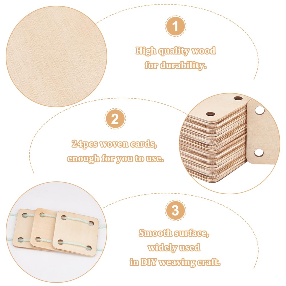 BENECREAT 24 Pcs Square Weaving Cards, 49.5x49.5mm 4 Holes Loom Cards for Handmade Loom Weaving Supplies, brown - Image 4