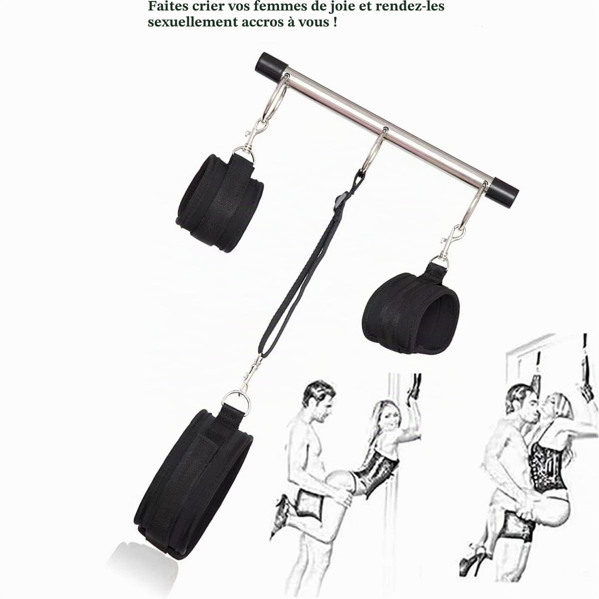 Ceinture de Bondage et Tubes en acier Ensemble de Bondage SM Réglables Menottes de Cheville Jouets Sexuels érotiques Sexuelles SM avec Barre D'écartement en Métal pour débutants et professionnels