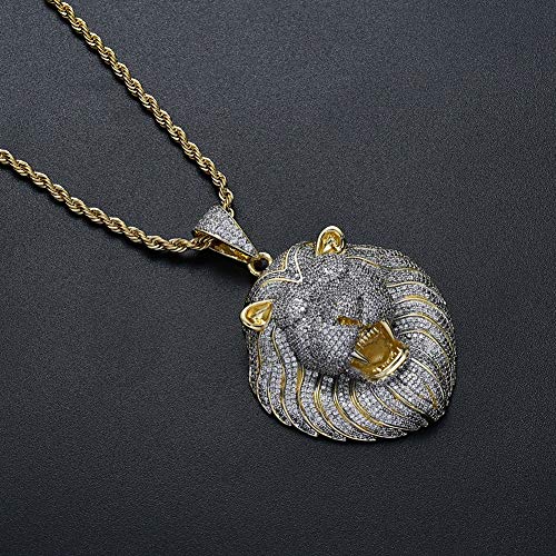 Hip Hop Iced Out Lion Pendant Gold Plated Lab Diamond Necklace with Rope Chain for Men Women2