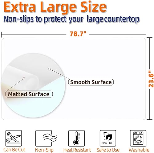 Miniatura 3 de Warome Tapete de silicona, 78.7 x 23.6 pulgadas, resistente al calor, tapete protector de encimera extragrande, tapete de encimera de cocina