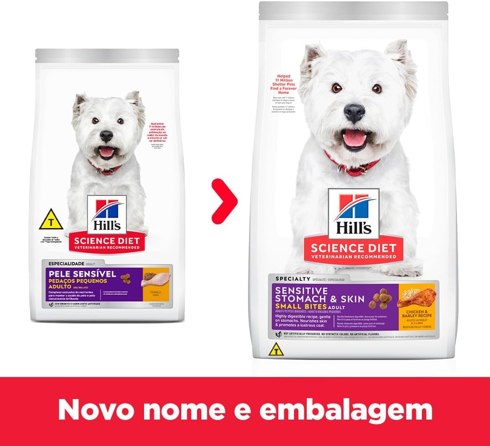 Hill's Science Diet, Ração, Cães Adultos, Pele Sensível, Pedaços Pequenos, Frango, 1,8 kg Hill's Science Diet, Ração, Cães Adultos, Pele Sensível, Pedaços Pequenos, Frango, 1,8 kg