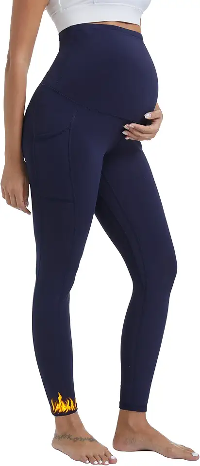 Leggings para gestantes forradas com lã sobre a barriga para treino de gravidez, ioga, roupas esportivas quentes de inverno