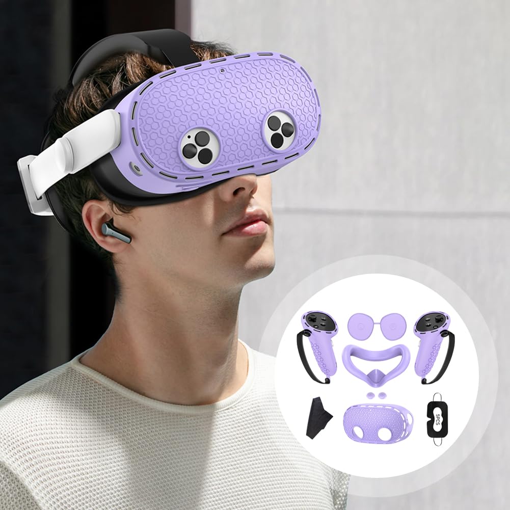 Zestaw silikonowych pokrowców do akcesoriów Quest 3S VR, zawiera uchwyty kontrolera i osłonę twarzy