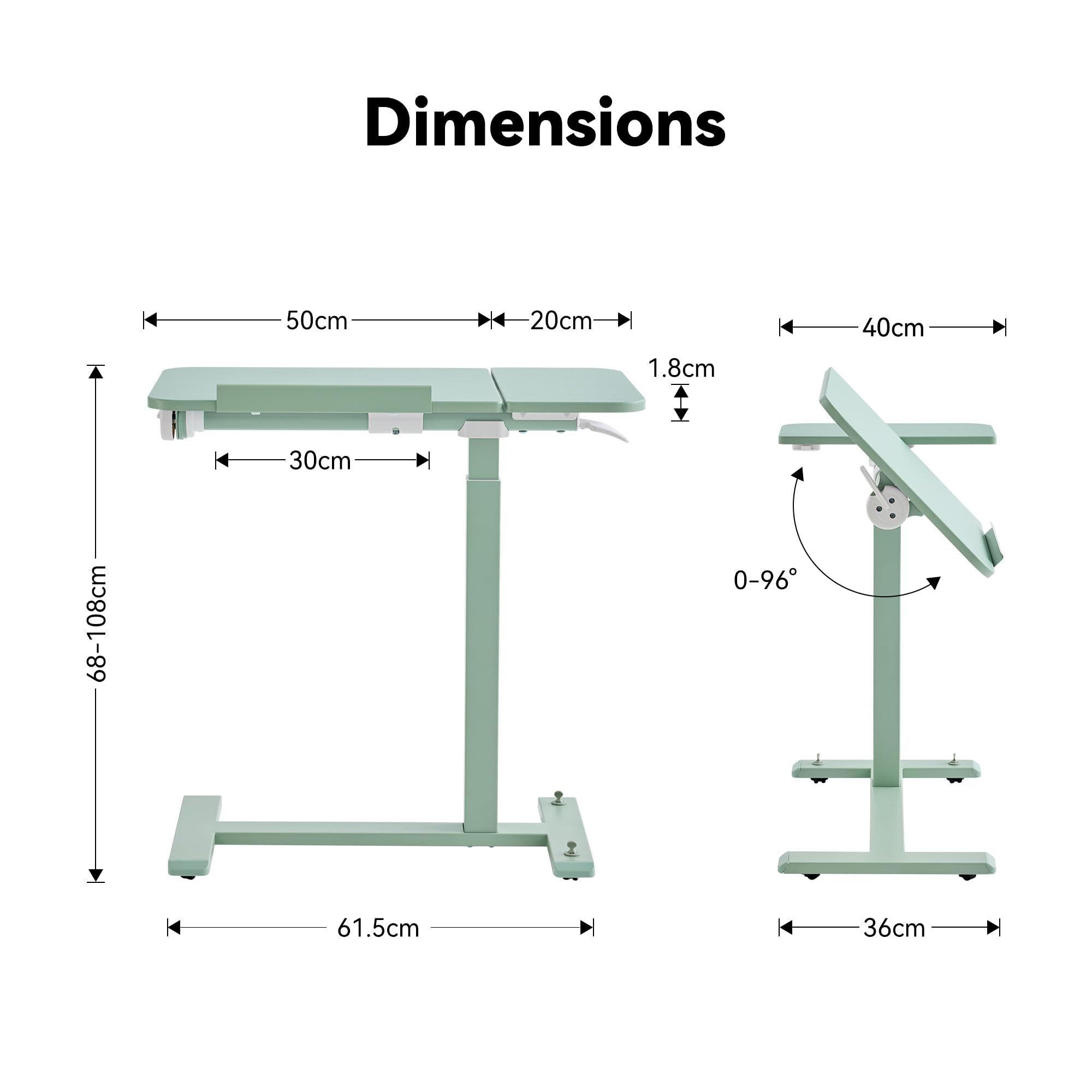 MUSSO AnyDesk-D5 - Escritorio portátil de pie con asiento de pie, altura regulable de 68 a 108 cm, mesa para ordenador portátil con muelle de gas, superficie de trabajo inclinable 90° (verde, 1 unidad