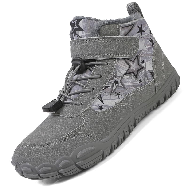 Winter Children Barefoot Snow Boots High-Top Shoes Anti Slip Plush Trail Running Shoes for Hiking Climbing Outdoor Boots (622-grey, Toddler, 13.5, Digital, US Shoe System, Wide Leg Pants)