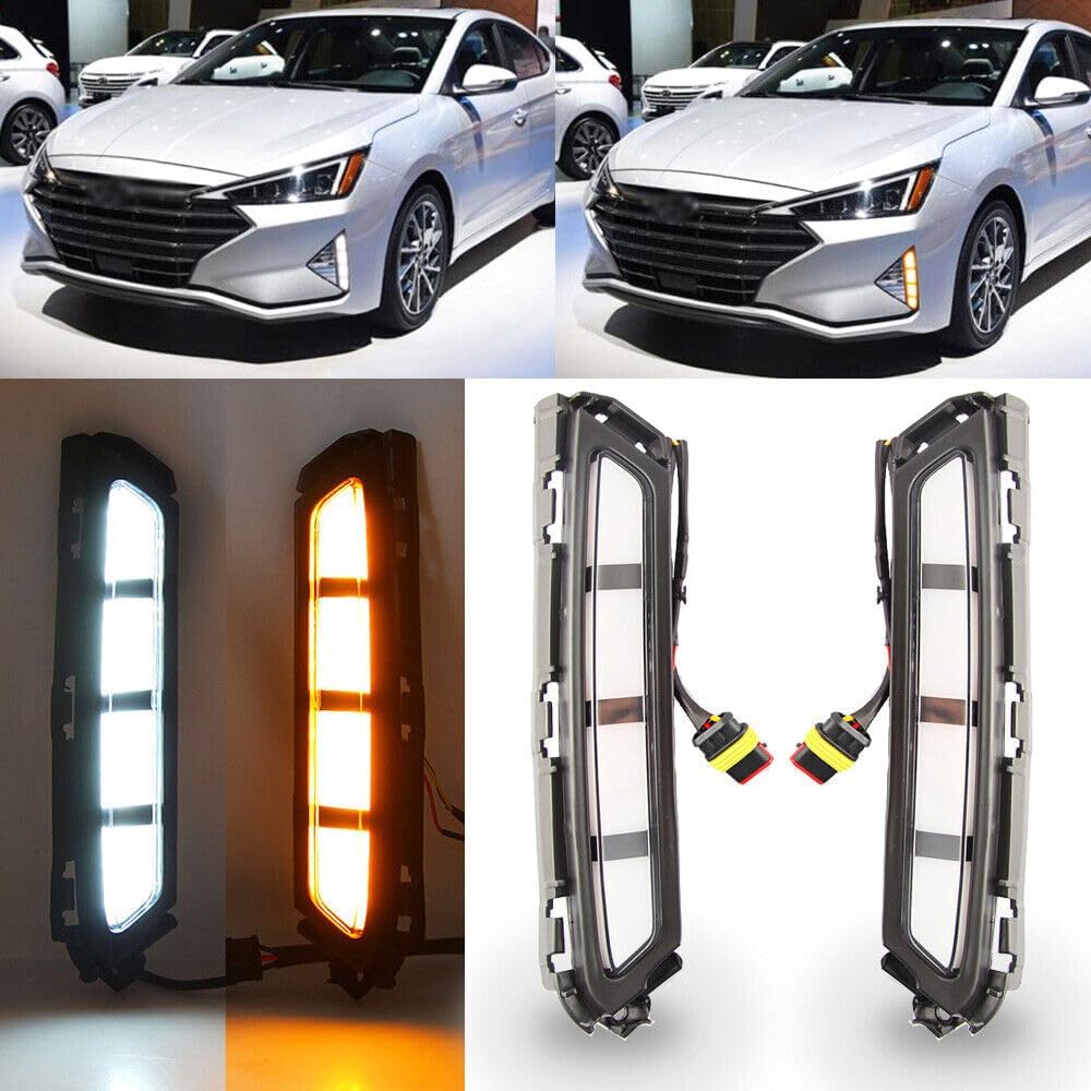 Dreamseek LED DRL for Hyundai Elantra 2019 2020 Daytime Running Light Driving Fog Lamp with Turn Signal