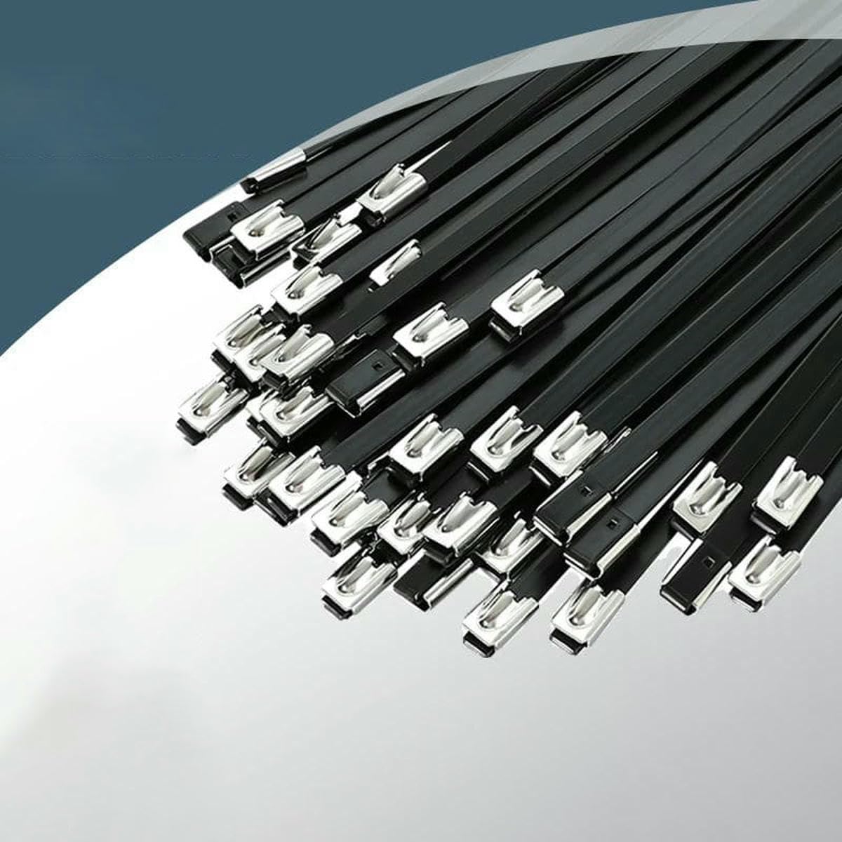 Bsguz 50Pcs 10-100 Metal Black Stainless Steel Cable Ties 4.6Mm Metal Zip Ties Heavy Duty Locking Wire Ties For Exhaust Pipe Binding-50-4.6X150mm