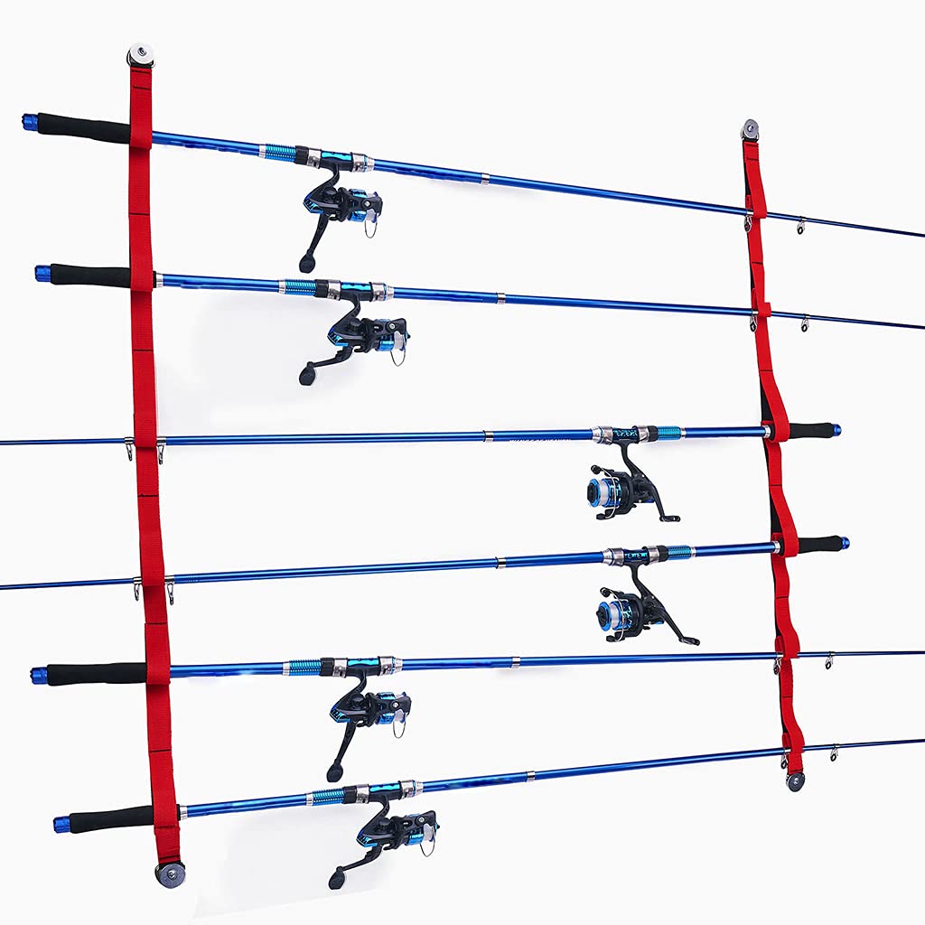CHENZILIN Overhead or Wall Fishing Rod Rack, Rod Storage Suspends Your Rods in Soft Webbing Loop Protecting Your Equipment