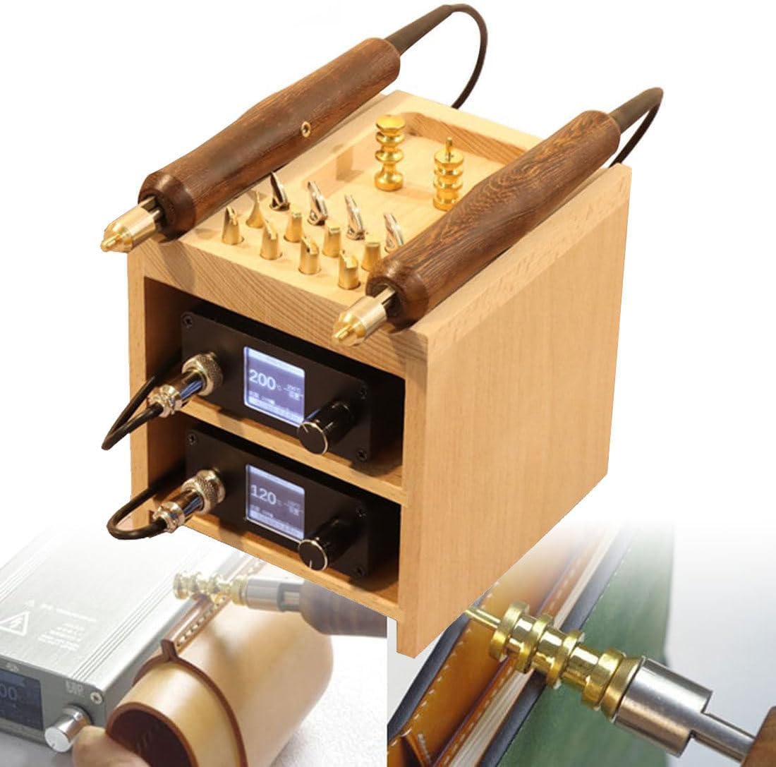 Máquina para El Rebordeado Y El Hendido De Cuero, Herramienta Eléctrica De Planchado con 14 Puntas para Trabajos En Cuero, Marcado De Bordes, Ranurado, Prensado Y Sellado En Caliente Double