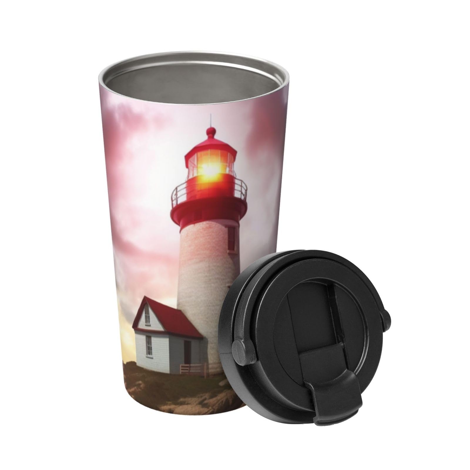 Mug isotherme café de voyage en acier inoxydable étanche à motif phare