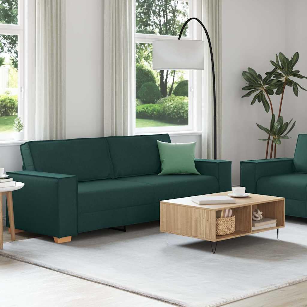 Juego de 2 sofás de tela para salón, 2 plazas y 3 plazas, color verde oscuro, sofá acolchado con estructura de madera y metal, cómodo