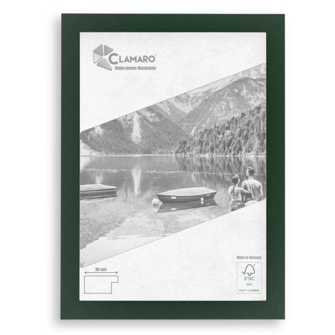 CLAMARO 'COLLAGE' Picture Frame 24x32 Handmade to Measure | Dark Green | Modern Square MDF Wooden Picture Frame Incl. Acrylic Glass, Rear Panel and Hanger (Landscape & Portrait)