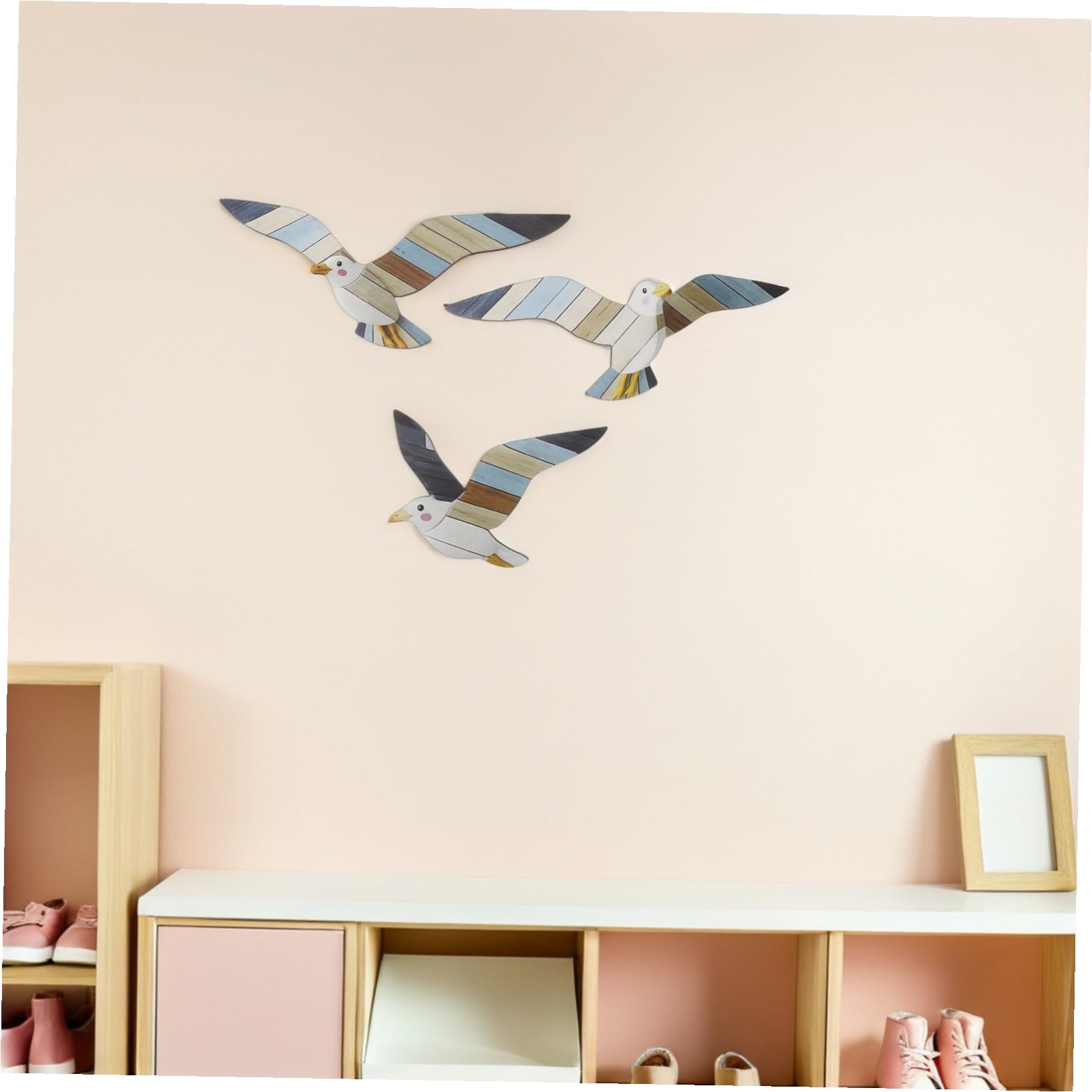 3 pezzi decorazione da parete in legno con gabbiani nautici, decorazione da parete marittima con sculture di gabbiani, struttura in legno naturale, decorazione adatta per soggiorno, bagno e