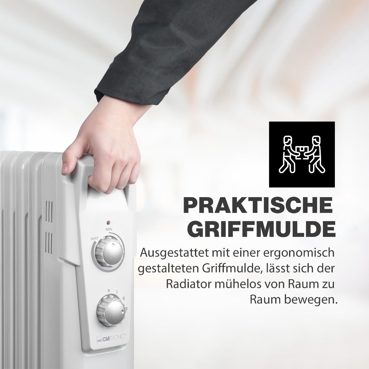 Clatronic® Ölradiator | Effiziente mobile Heizung | elektrische Heizung mit 7 Rippen | Radiator mit 3 Leistungsstufen | Slimline Heizkörper | bis zu 30qm | 1500 Watt | RA 3735