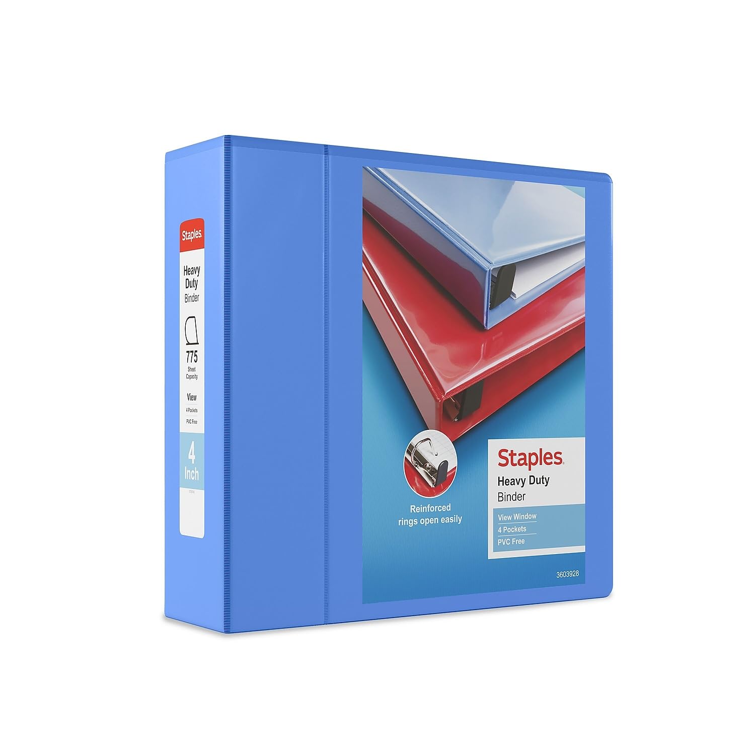 Staples Heavy-Duty 4-Inch 3-Ring View Binder with D-Rings, High-Capacity Binder for Office & School Storage, Periwinkle