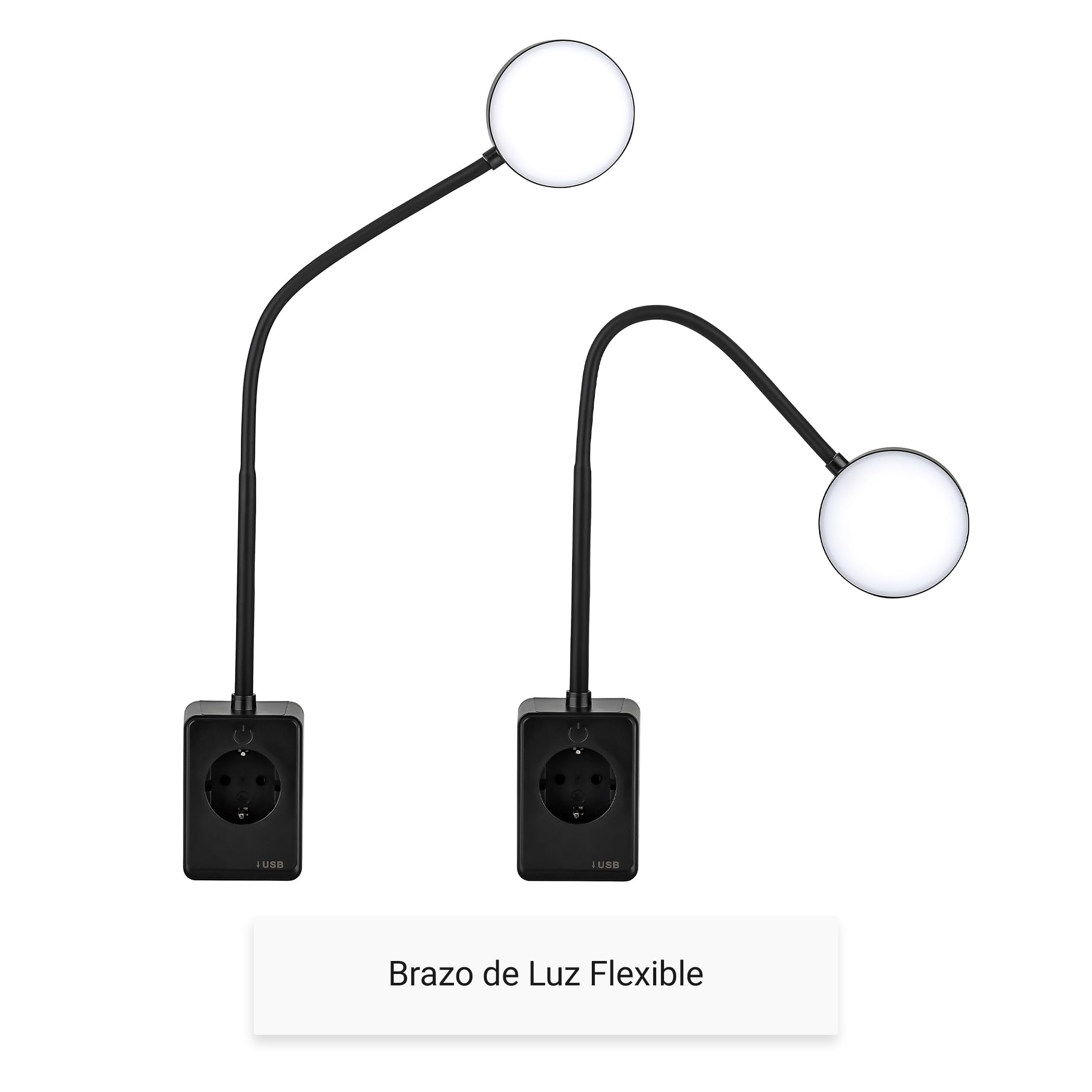 SEBSON Lámpara Enchufe Pared LED Regulable, Lampara de Lectura con Conector USB-C - Cuello de Cisne Flexible, Blanco Neutro 4000K, 4,5W, 420lm - Luz Nocturna Negro