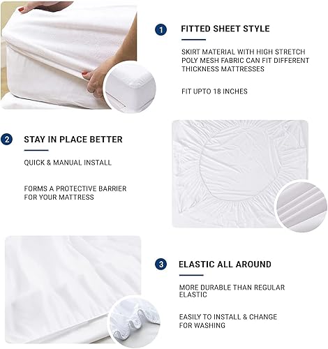 Miniatura 3 de Top Head - Protector de colchón flexible estilo ajustado en la parte superior dividida King, caída de 12 pulgadas, 78 x 80 pulgadas, 39 pulgadas