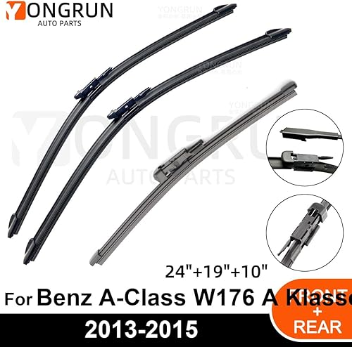 Miniatura 2 de Limpiaparabrisas de automóvil, 3 piezas, 24 + 19 + 10 pulgadas, repuesto para Benz Clase A W176 A Klasse A160 A180 A200 A45 2013-2015,