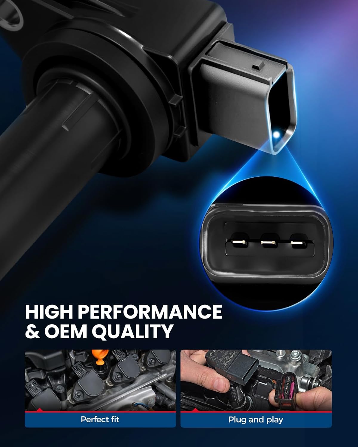 KAX Set of 4 Ignition Coil Pack & Iridium Spark Plugs w/Magnetic Socket for HDA CR-V 2002-2009, Accord 2003-2007 2.4L, Element 2003-2011, Civic 2002-2011 2.0L, S2000 2004 2005, Acu RSX 2002-2006 UF311