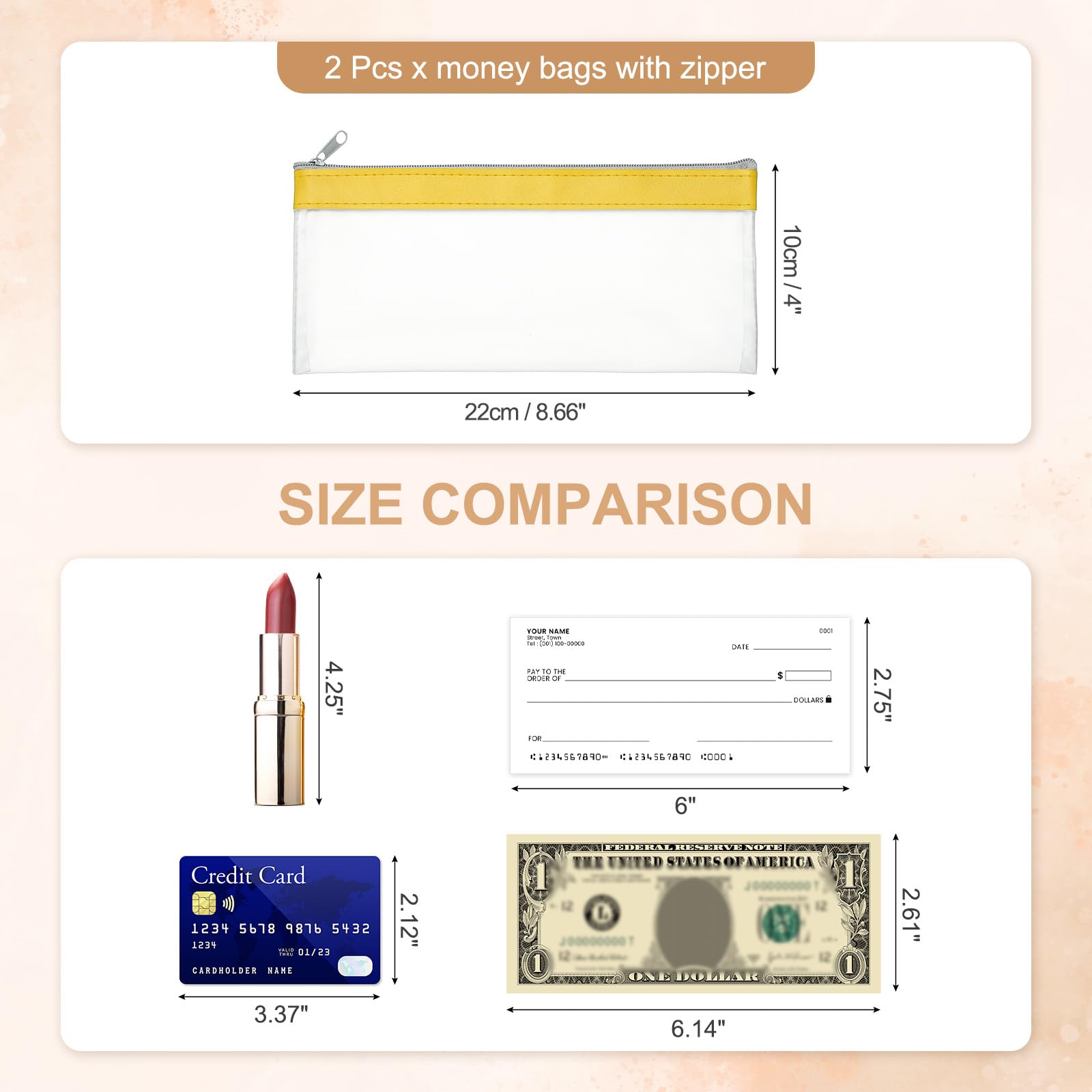 PATIKIL 8.7x3.9 Inch Money Bags with Zipper - Image 2