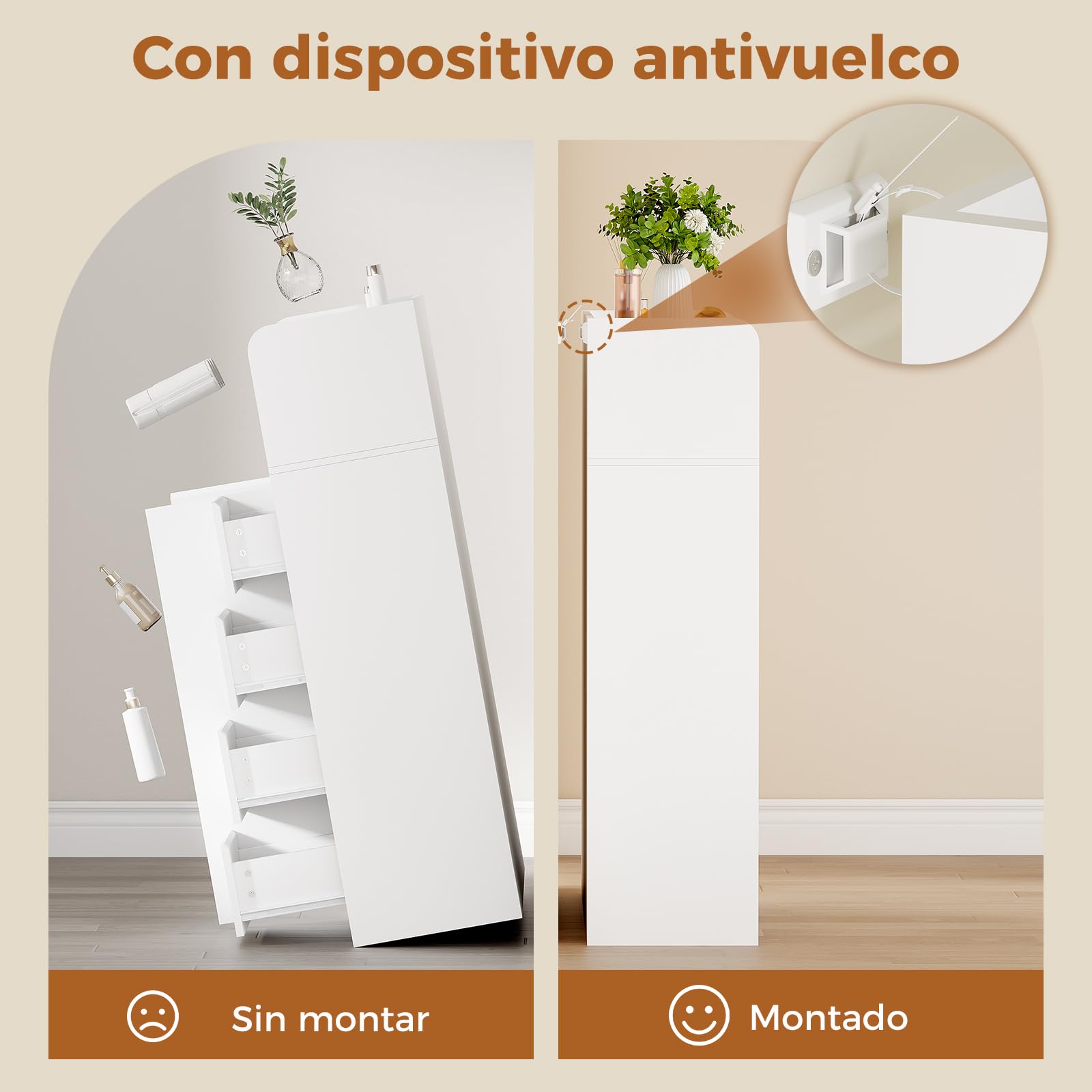 ANWBROAD Armario de Baño con 4 Cajones, 1 Puerta de Armario y Estantes Ajustables, Armario de Almacenamiento para Baño, Salón, Cocina, Blanco, 110 x 60 x 30 cm, SBC014W
