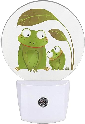 Miniatura 1 de EKOBLA Luz nocturna de rana, dos ranas, madre e hijo, bajo hojas verdes, luces nocturnas enchufables a la pared para niños y niñas, lámpara redonda