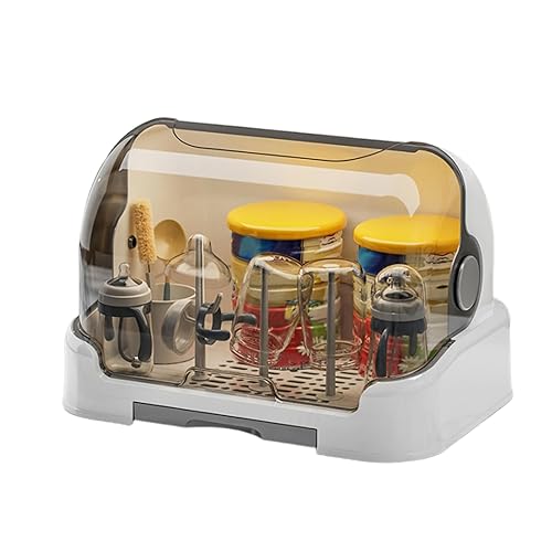 Caja de secado de biberones para bebés, estante de secado con tapa, almacenamiento portátil de botellas a prueba de polvo, organizador de gabinete