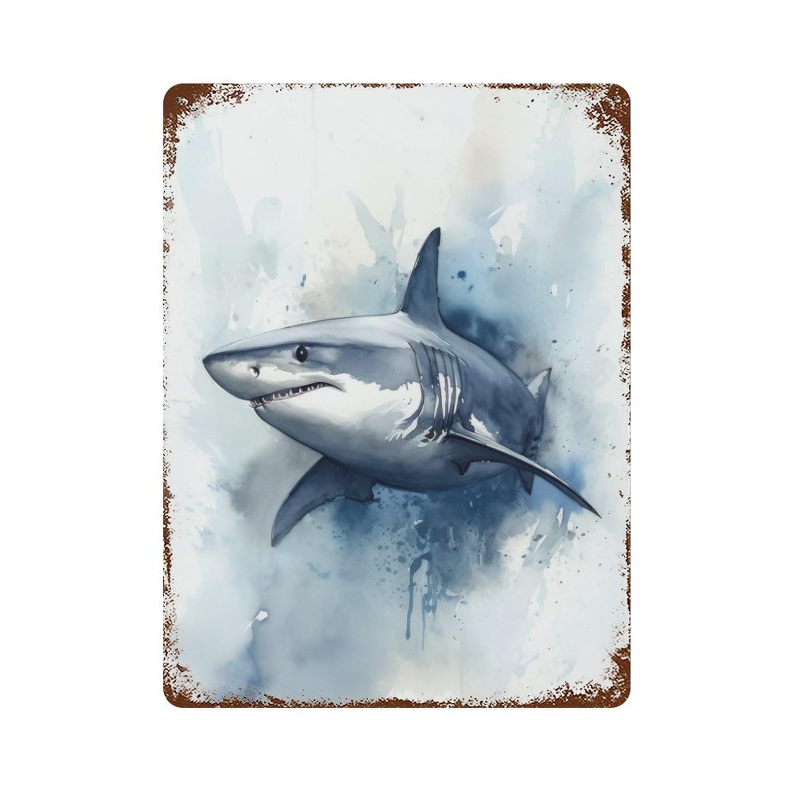 Great White Shark Watercolor Decorative Tin Sign 15.7"x11.8", for Bistro, Counter And Cafe Decor, Classic Wall Plaque