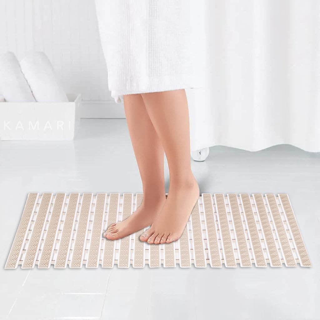 JUGTE PVC Shower Mat Anti Slip Shower Mat, Bathtub Mat with Suction Cups and Drain Holes, Anti-Skid Plastic PVC Rubber mats for Floor mat (Beige) (B0CVL954DM) Amazon Price History, Amazon Price Tracker