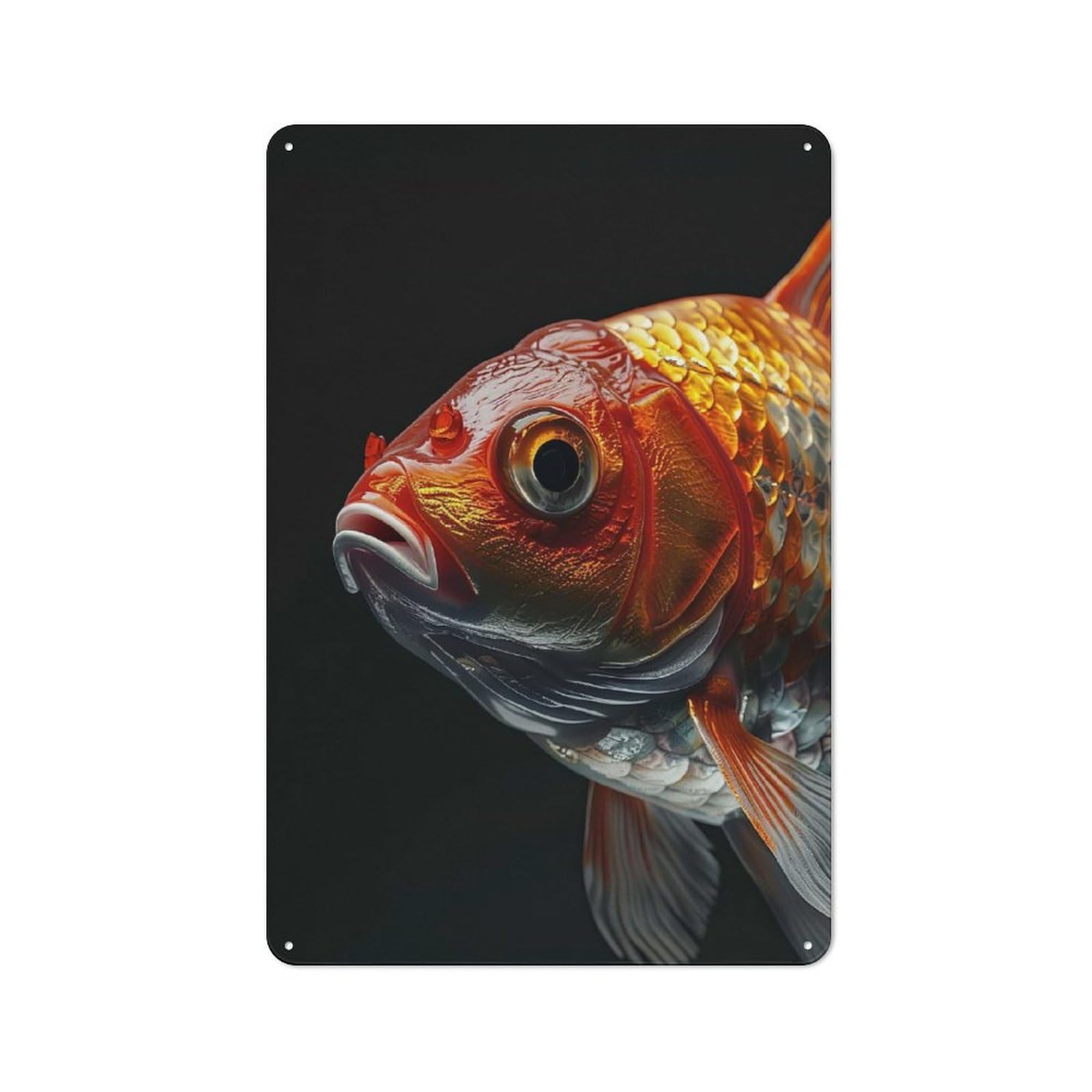 Country Metal Sign with Goldfish Design 30x20cm, Barn Style Rustic Kitchen Decor for Farmhouse Kitchen, Pantry Or Dining Area