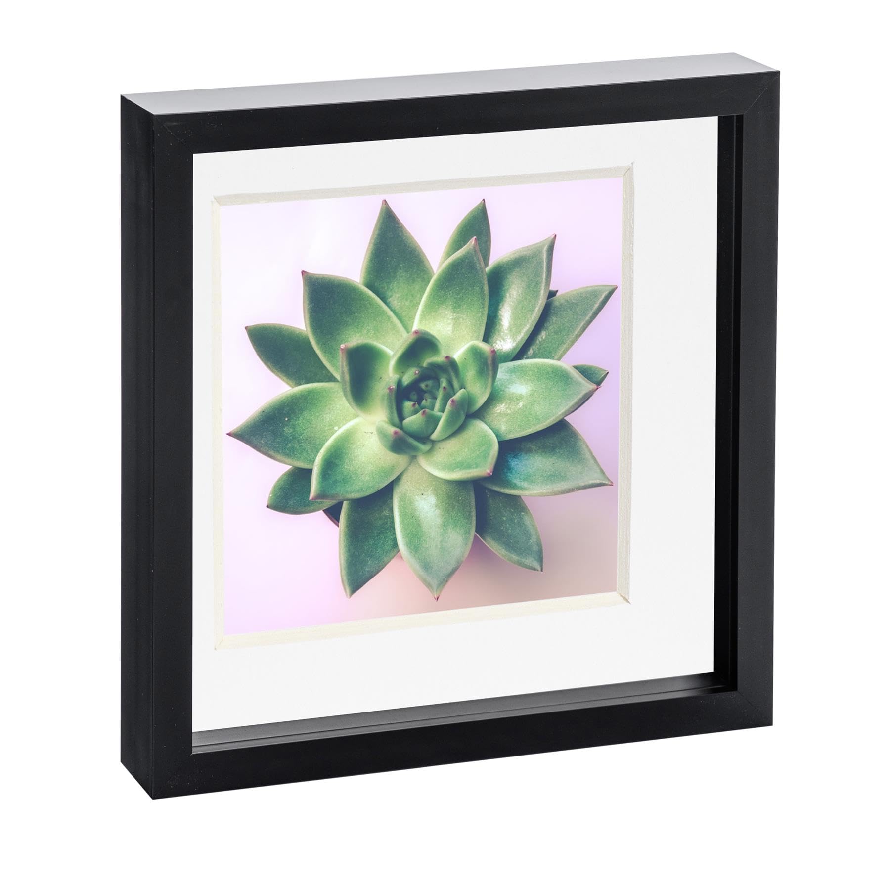 Rinkit.com White Mount 10" X 10" Black 3D Box Photo Frame - With 8" X 8" Mount