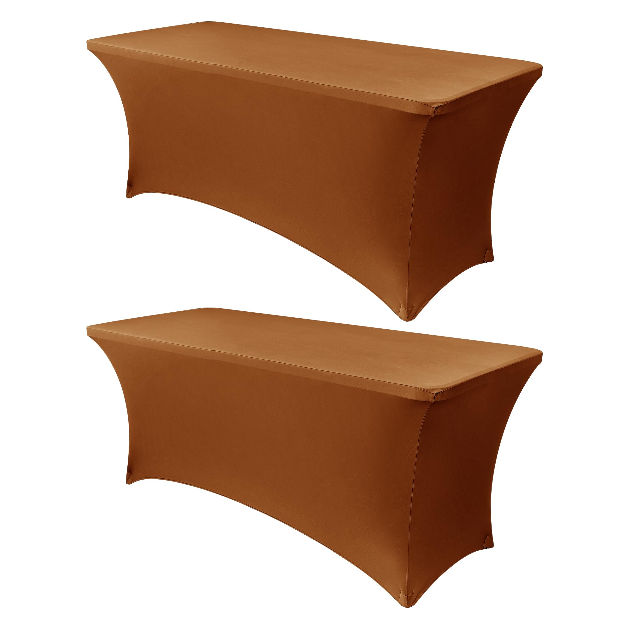 Obstal 6ft Stretch Spandex Table Cover for Standard Folding Tables - Universal Rectangular Fitted Tablecloth Protector for Wedding, Banquet and Party, 72L x 30W x 30H Inches, Light Coffee, 2pc