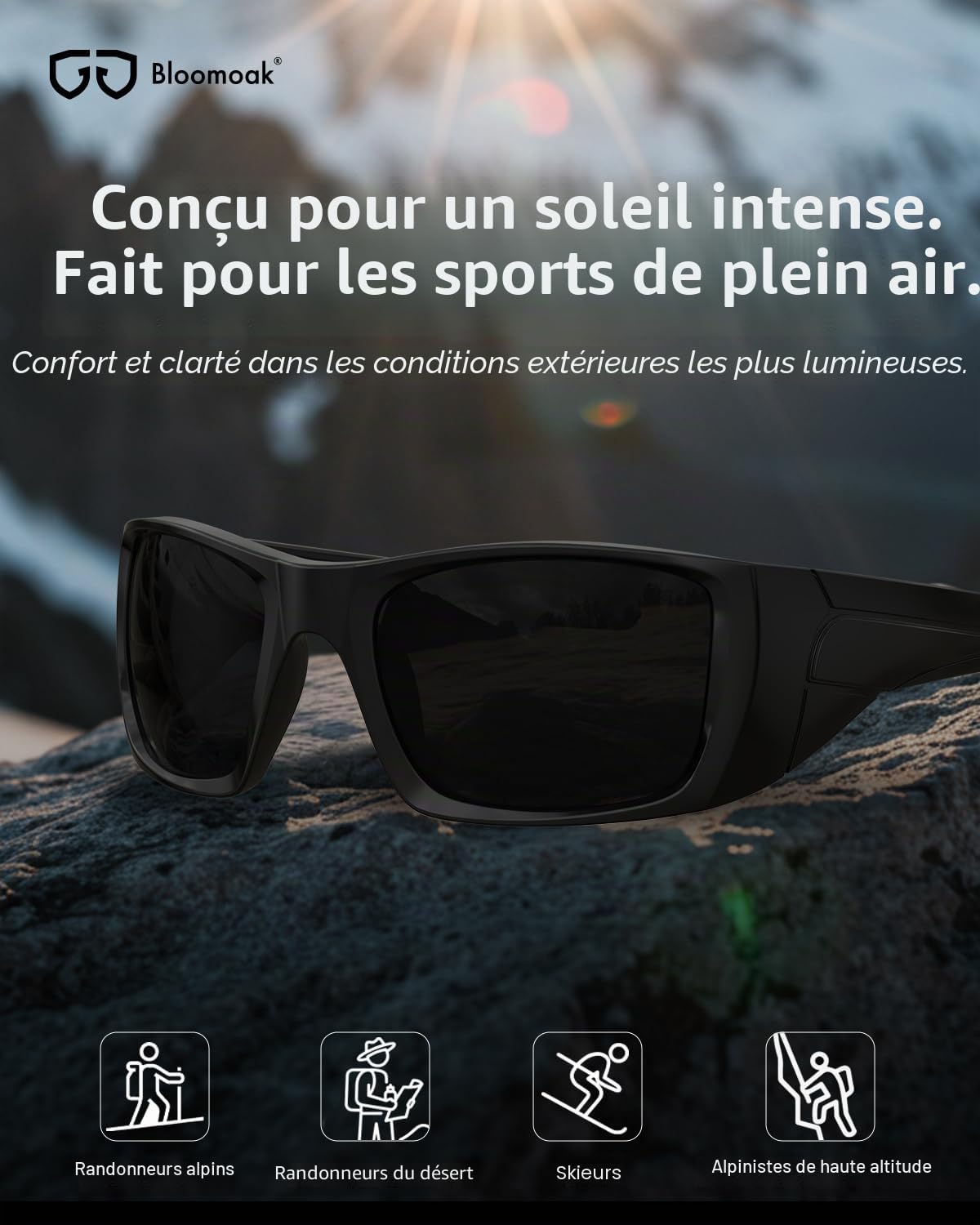 Bloomoak Lunettes de soleil CAT 4 super foncées | UV 400 | pour la photophobie et la sensibilité à la lumière | Style sport enveloppant pour homme et femme