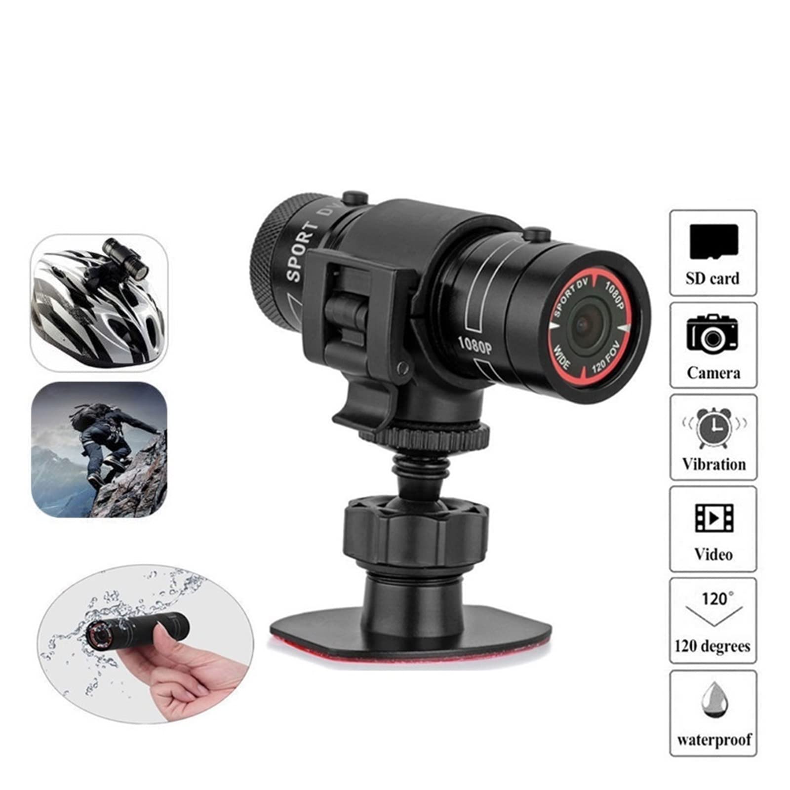 Action Cam, Telecamera sportiva for bicicletta Telecamera sportiva impermeabile 4K Mountain Bike moto Azione Mini videocamera Videocamera DV F9 Full 1080p HD Videoregistratore for auto ,All'aperto, Sp