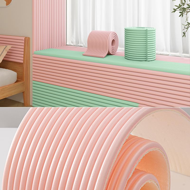 WHOROB Self-Adhesive Wall Cushions for a 200cm Bed,Wall Padding Children's Rooms, Thick Anti-Collision Cushions, Padded Panels, Corner Protection Bedrooms,Pink,W60cm x L200cm