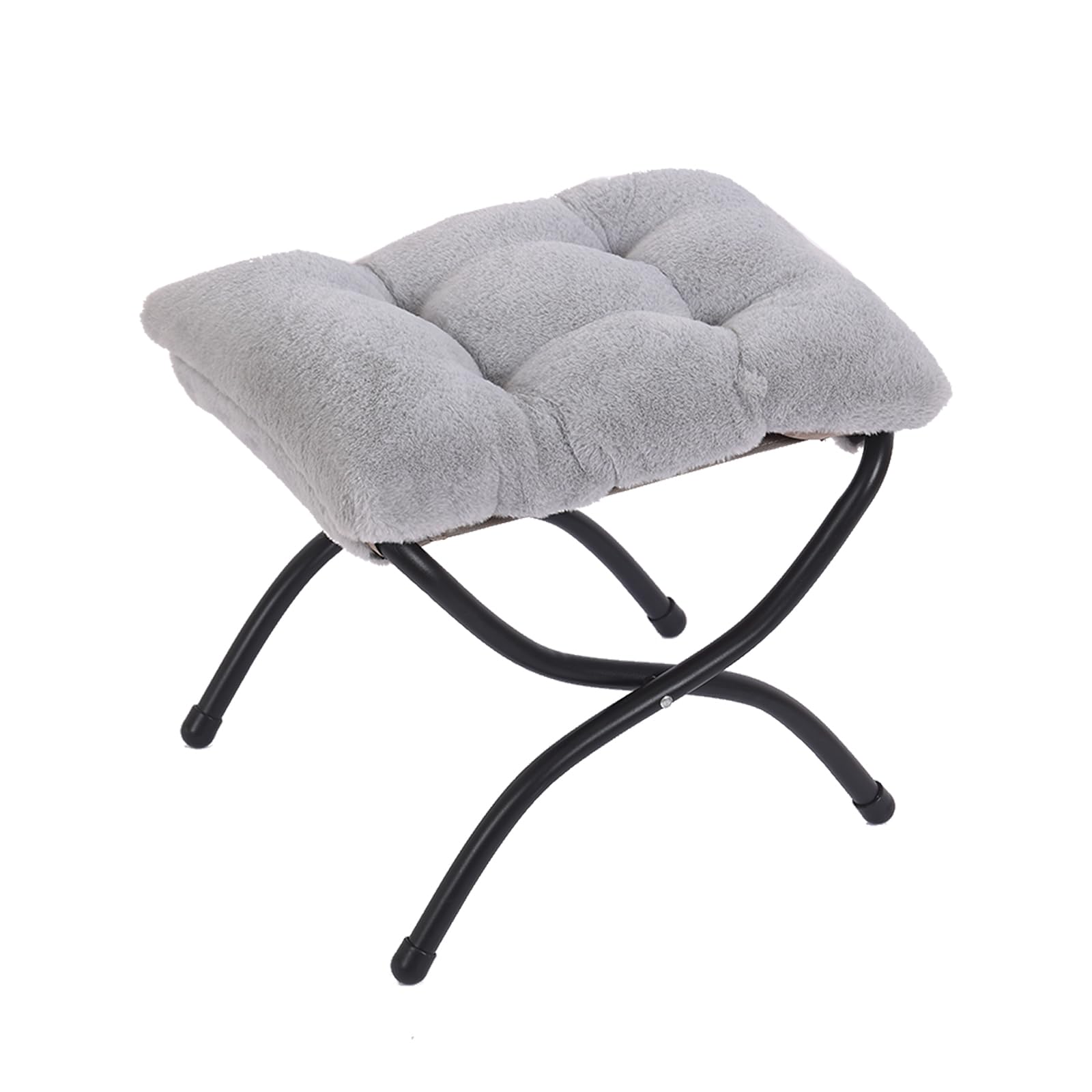 Welnow Folding Foot Stool, Upholstered Small Accent Ottoman with Detachable Thick Cotton Cushion Padded Sofa Stool and Metal Frame for Lazy Chair,