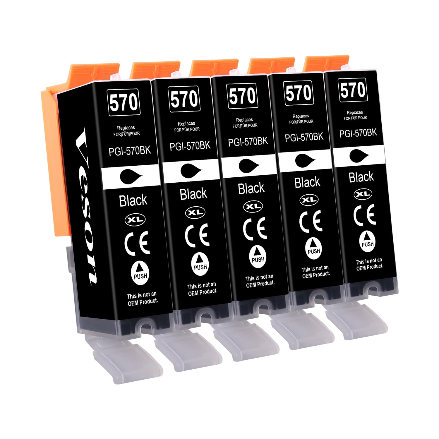 Veson PGI 570 XL (5er-Pack, PGBK) Druckerpatronen kompatibel mit Canon PGI-570 Schwarz Patronen für Pixma MG7750 MG5750 MG5751 MG5753 MG6850 MG6852 MG5700 MG5752 TS5050 TS5055 TS5053 TS5051 TS6050