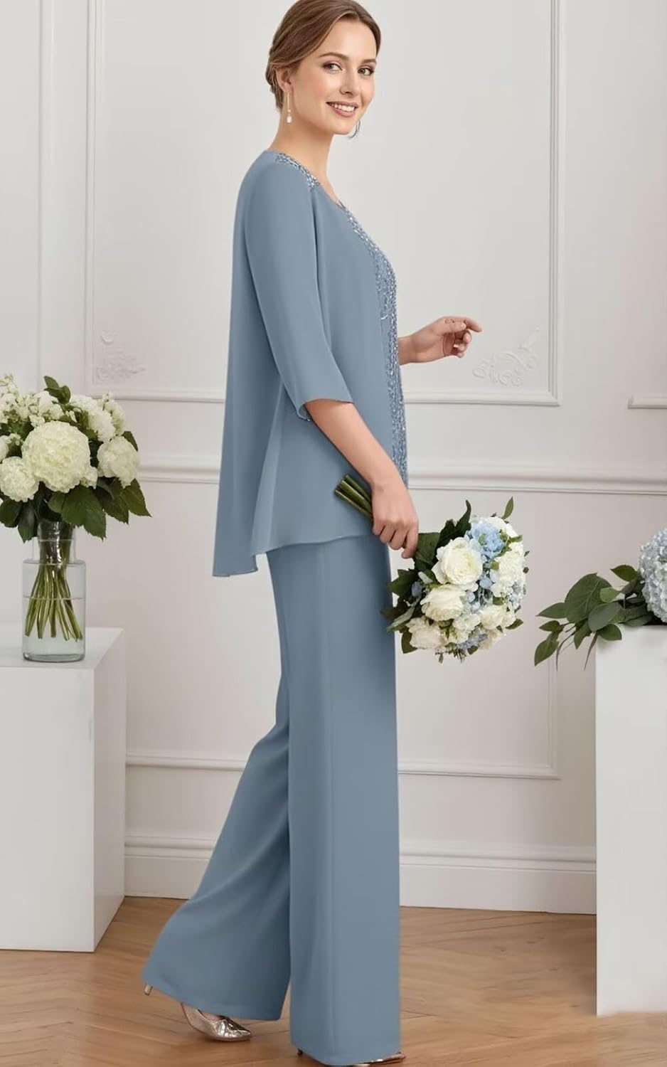 Chiffon Appliques Mother of The Bride Pant Suits 3 Pieces Women Formal Wedding Dress with Jacket - Image 4