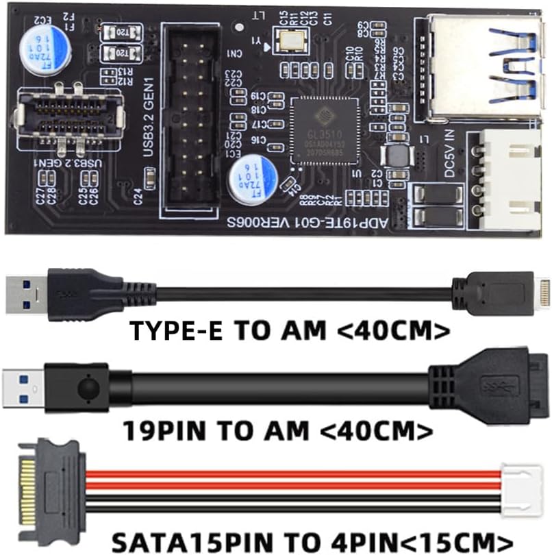 xiwai USB 3.0 19/20Pin & Type-E Female Header Splitter to Dual Type-E & USB 3.0 20Pin Outputs, 5Gbps, Black, 11cm Cable, PC Adapter