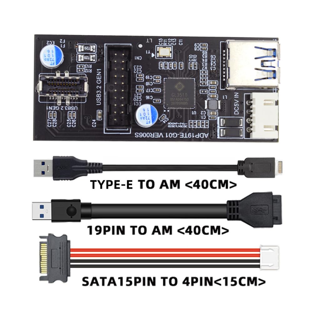 Cablecc 19/20Pin Header to 5Gbps USB 3.0 20Pin & Type-E Dual Ports Female PCBA Type Adapter Splitter 1 to 2 HUB