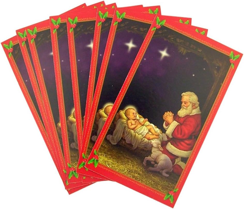 CB Adoring Santa with Infant Christ Nativity Scene Holy Prayer Card 4 1/8 Inch (Pack of 100)