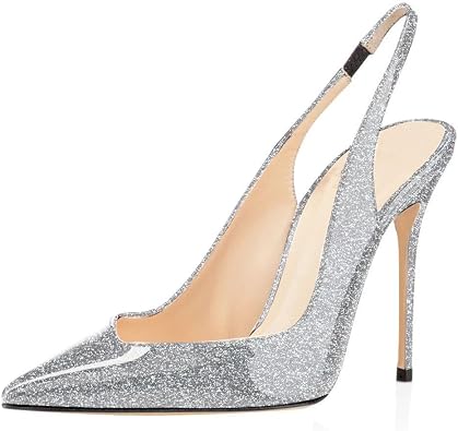 SAMMITOP Womens Pointed Toe Slingback Pumps High Heel Party Evening Dress Shoes
