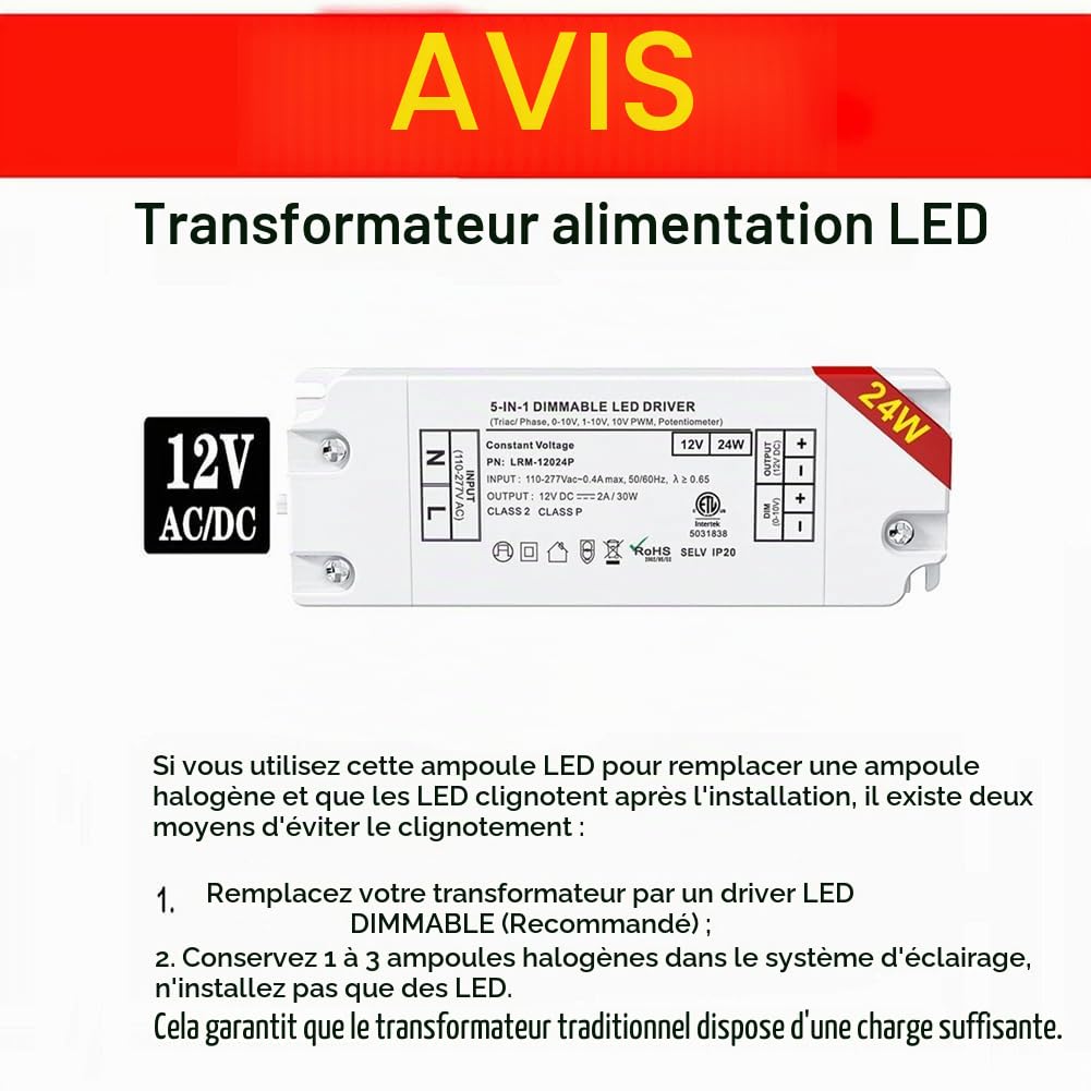 Ampoule LED MR16 à intensité variable 5 W Remplace l'équivalent halogène 50 W Culot double broches 12 V GU5.3 Éclairage spot 40 degrés pour éclairage intérieur et extérieur,Lot de 6,Bleu