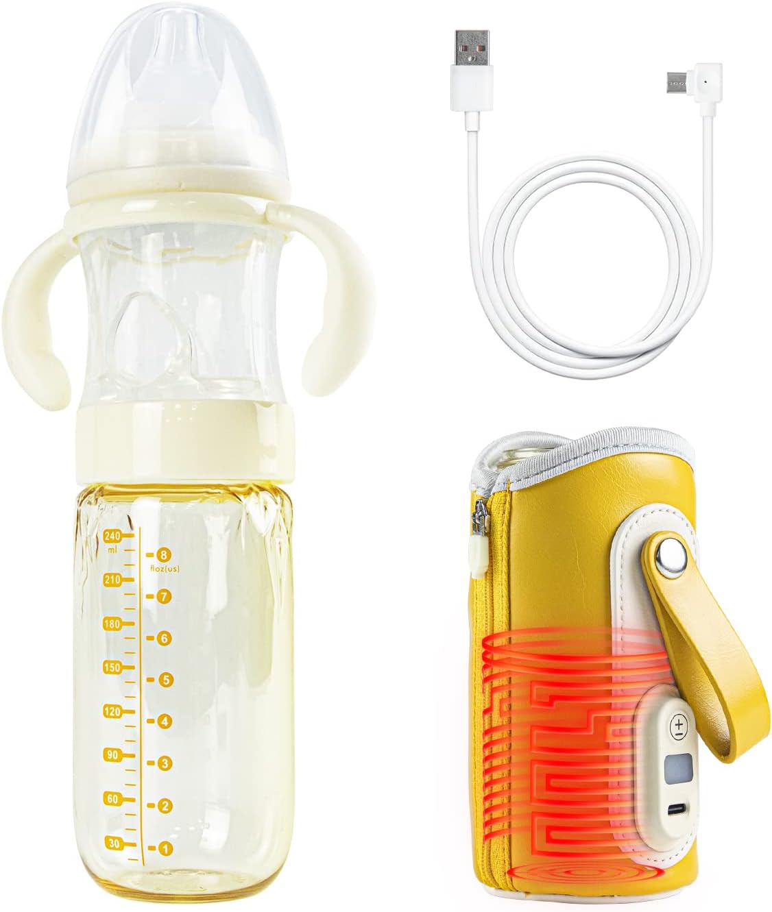 プラスチック製 240ml 定期入れの 母乳実感 哺乳瓶 ウォーマー付き ミルクボトル 5段階温度調整 家庭 外出 ベビー用品 ナイトミルク ポータブル Usb給電