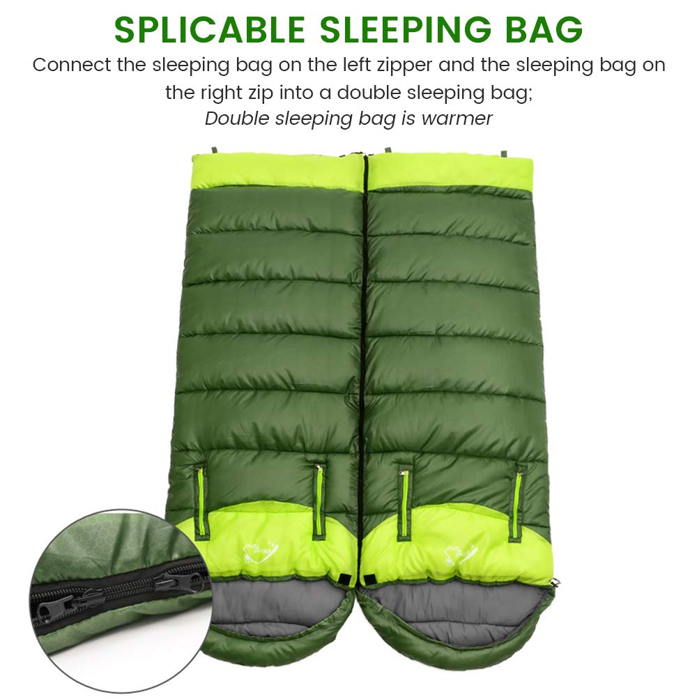 Schlafsack Deckenschlafsack Umschlagschlafsack -10C bis 20C,Atmungsaktiv  Spleibarer Schlafsack Ultraleicht fr Mittagspause Camping Wandern  Bergsteigen (Reiverschluss rechts, Armeegrn) : Amazon.de: Sport & Freizeit