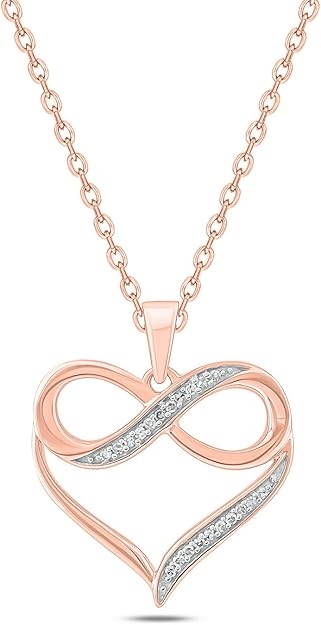 Cali Trove 1/4ct & 1/20 ct Natural Diamond Infinity Heart Pendant Necklaces for Women in 10KT Gold | Diamond Heart Pendants for Women | 10KT Jewelry Gifts for Her in White, Yellow or Pink Gold

