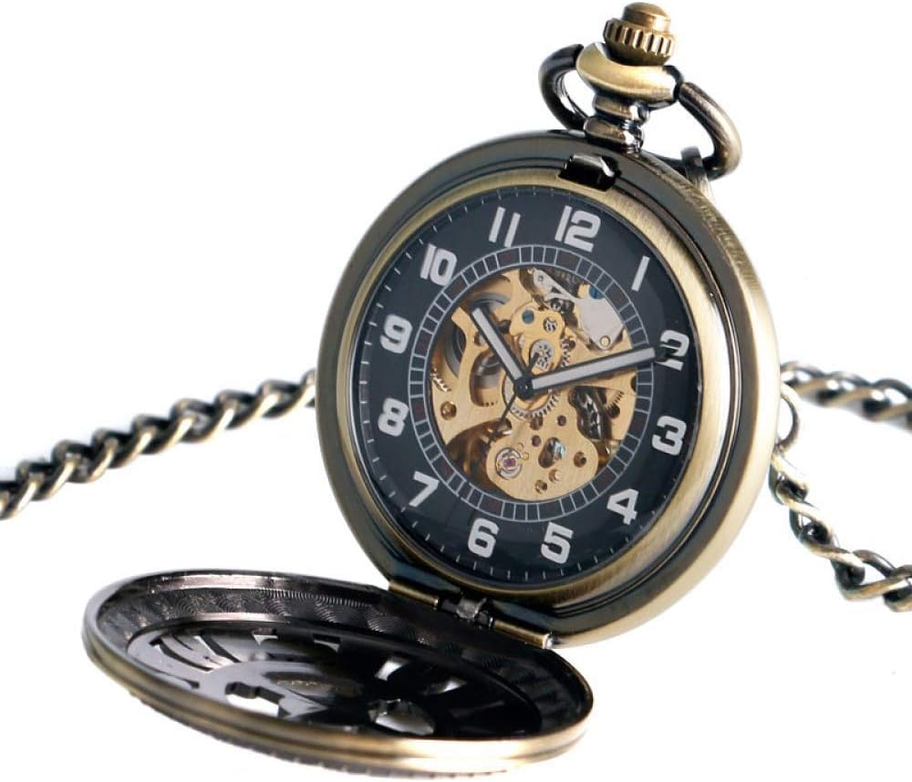 Fob Automatik Mechanischer Poker Hohler Anhänger Bronze Taschenuhren Mit Kette Männer Frauen Skelettuhr Taschenuhr Geschenke